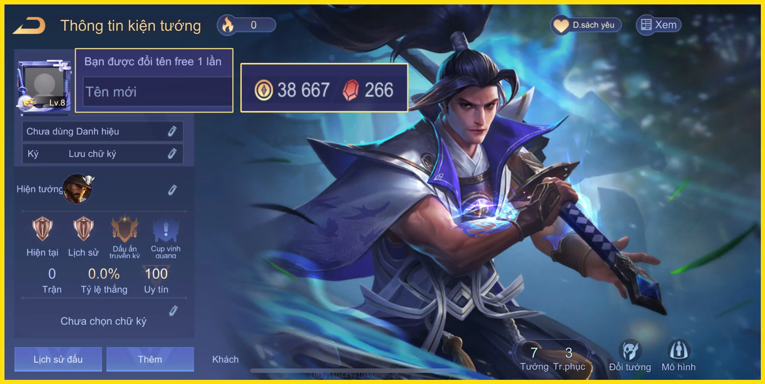 Acc Liên Quân có Ryoma Samurai Huyền thoại trắng thôn g tin giá rẻ