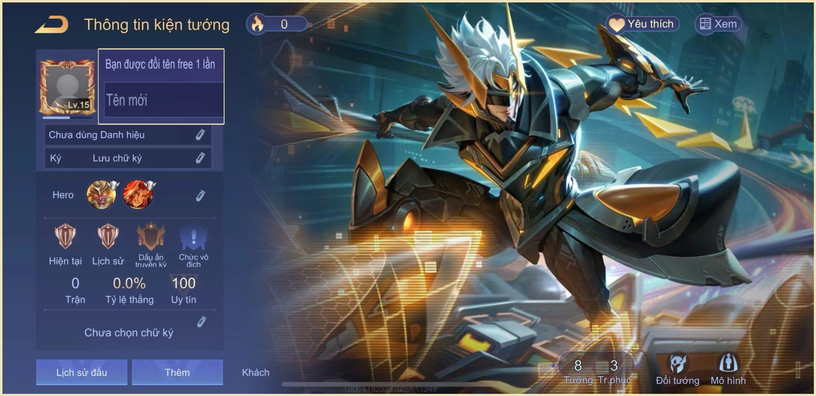 Acc Liên Quân có Bijan Hoàng kim cơ giáp trắng thông tin giá rẻ