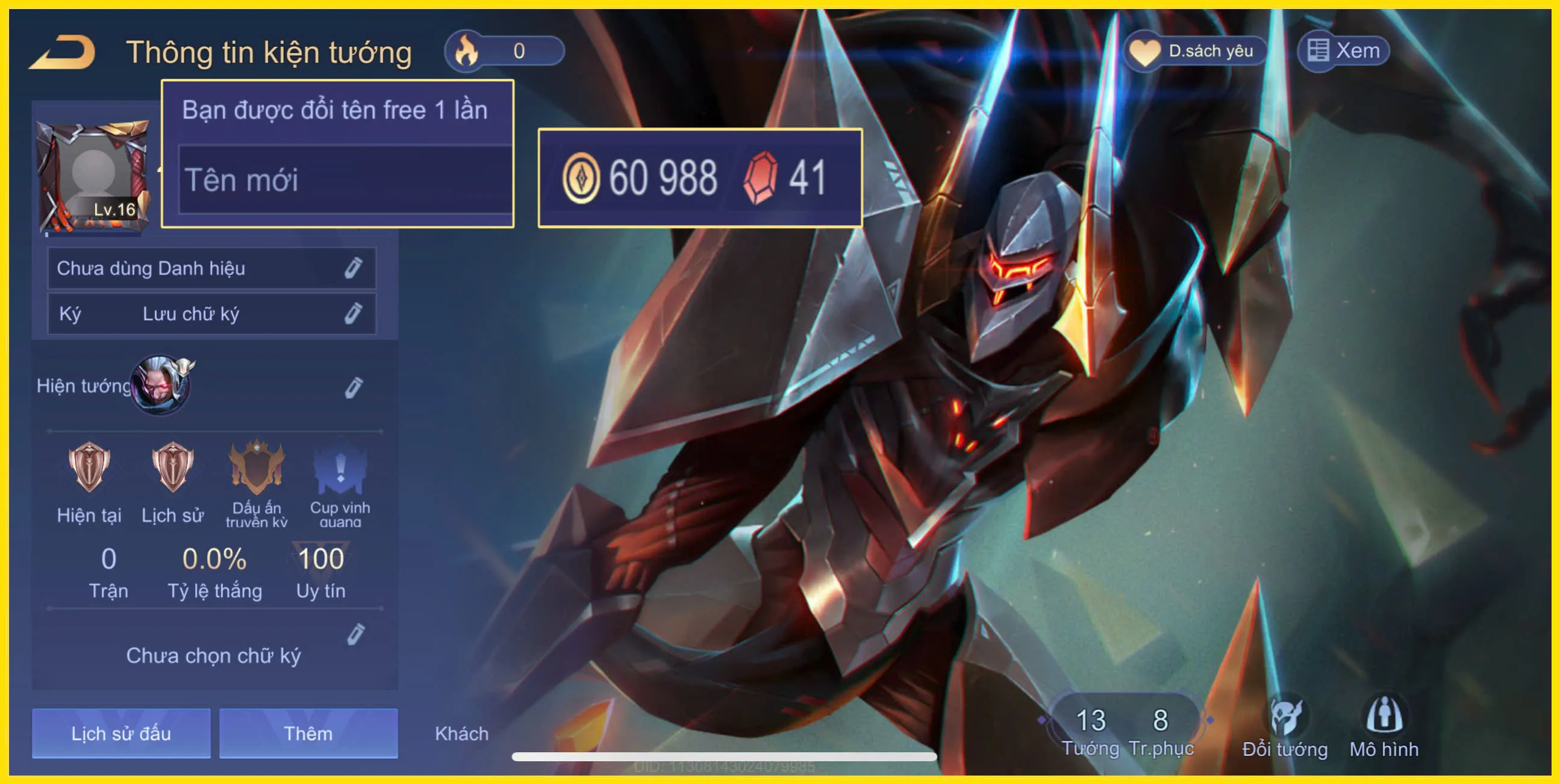 Acc Liên Quân có Omen Đao phủ tận thế trắng thông tin giá rẻ