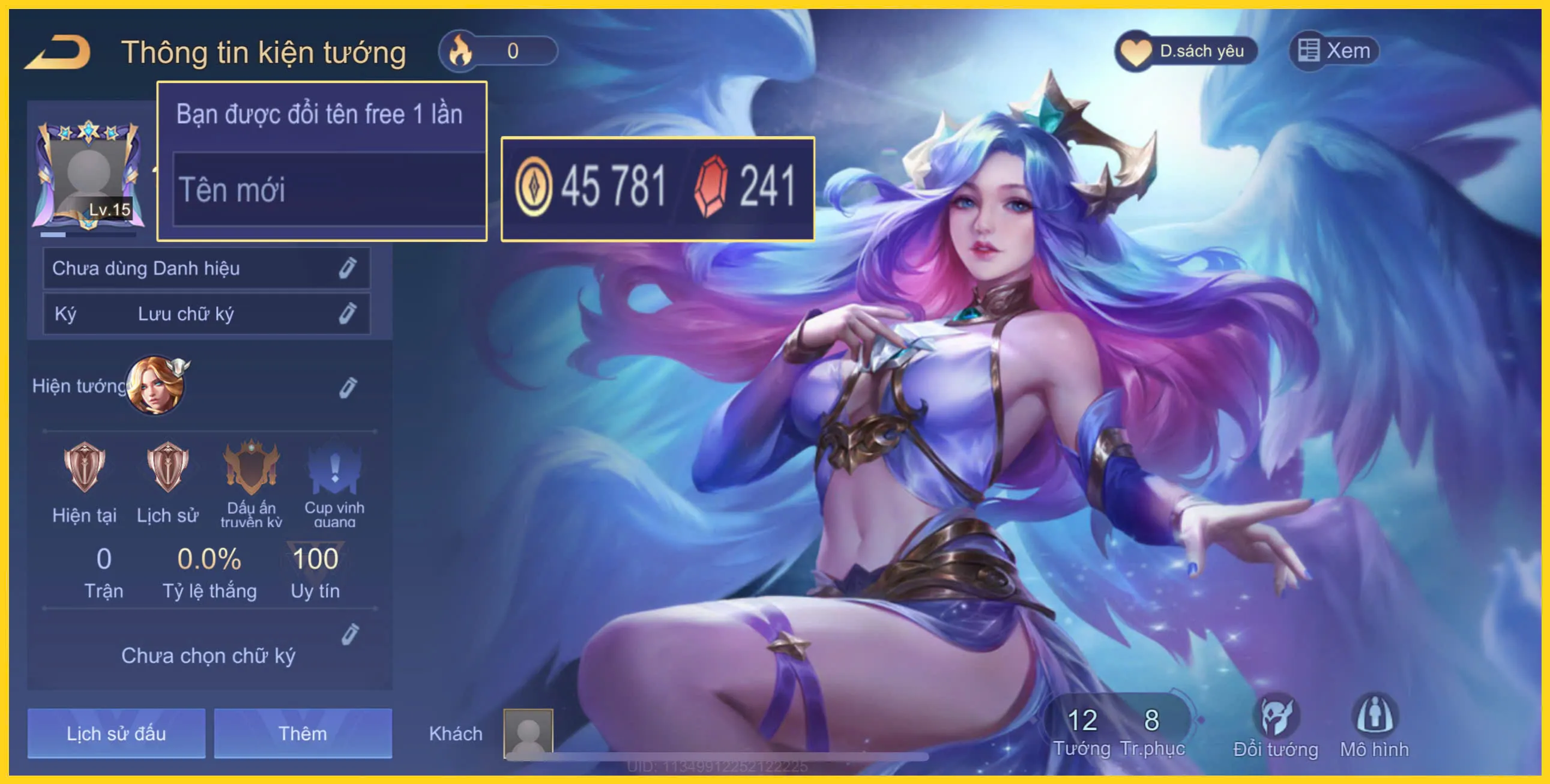 Acc Liên Quân có Lauriel Tinh vân sứ trắng thông tin giá rẻ